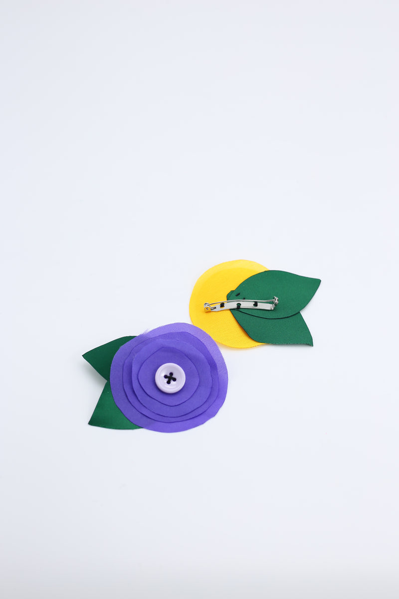 Handmade Recycled Fabric Flower With Leaves Brooch - Jianhui London