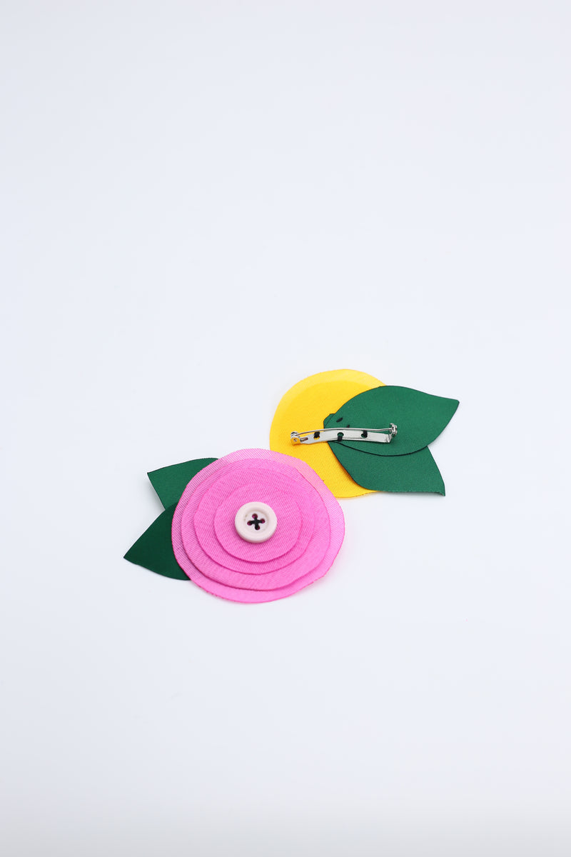 Handmade Recycled Fabric Flower With Leaves Brooch - Jianhui London