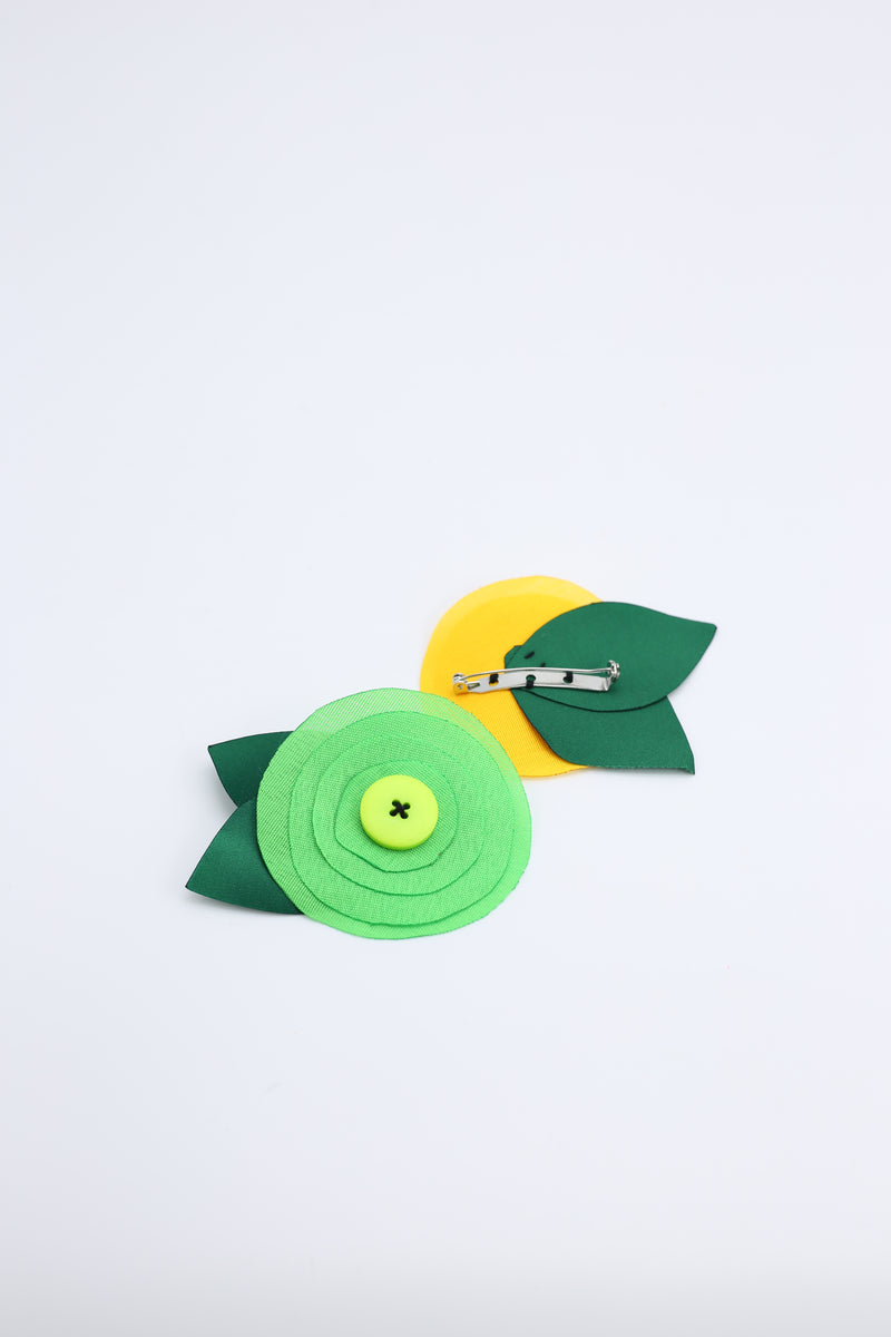 Handmade Recycled Fabric Flower With Leaves Brooch - Jianhui London