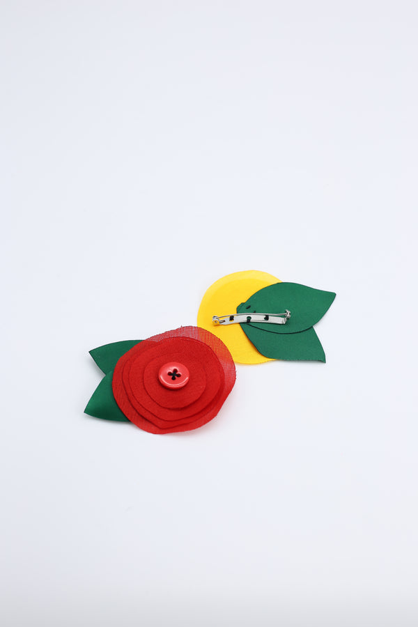 Handmade Recycled Fabric Flower With Leaves Brooch - Jianhui London