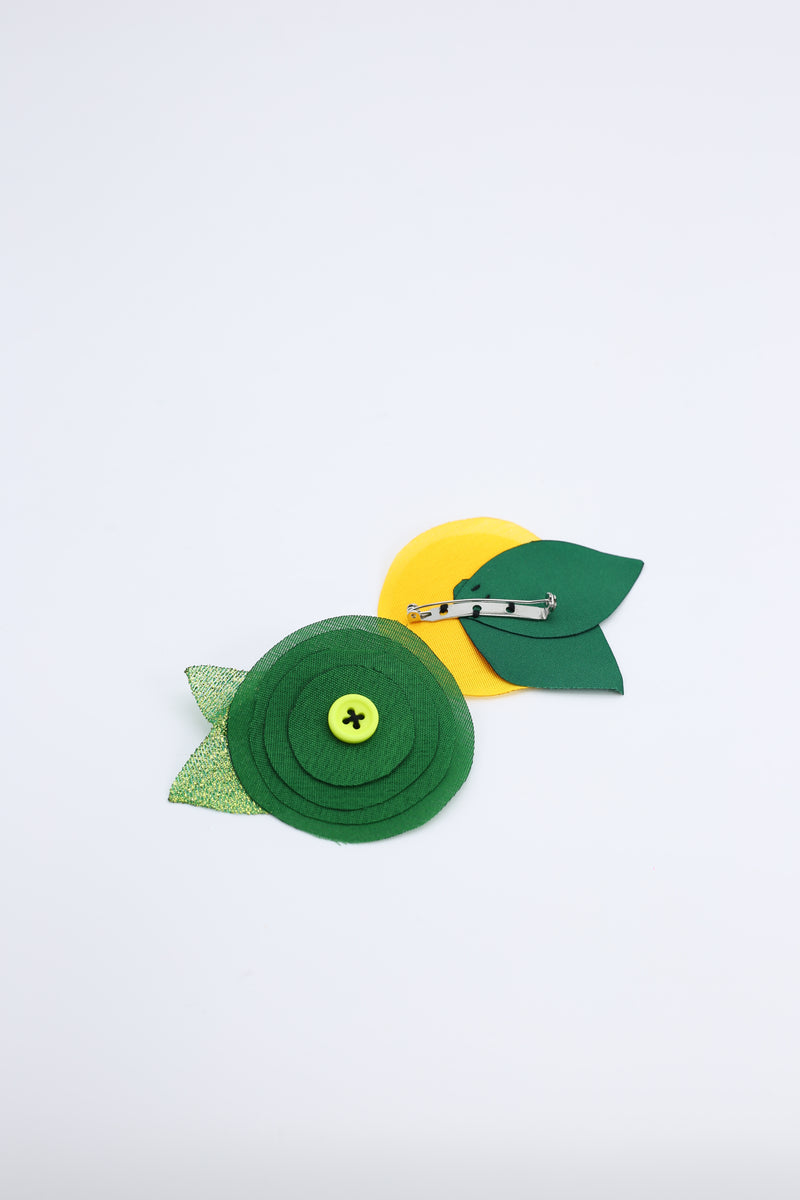 Handmade Recycled Fabric Flower With Leaves Brooch - Jianhui London