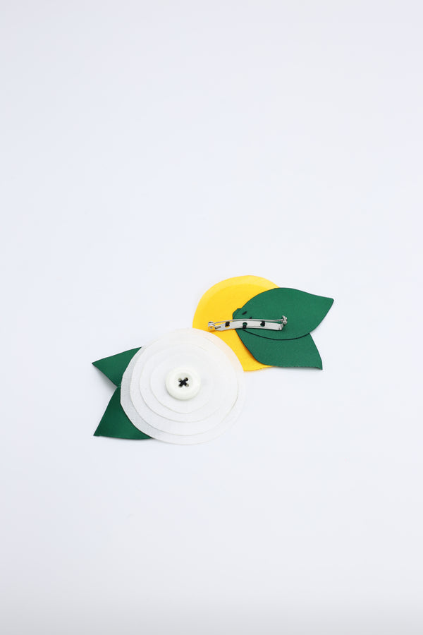 Handmade Recycled Fabric Flower With Leaves Brooch - Jianhui London