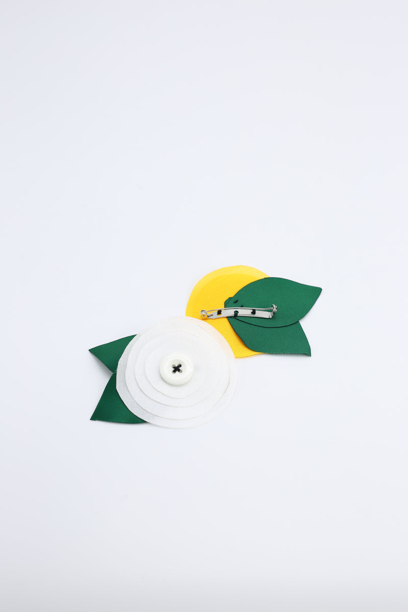 Handmade Recycled Fabric Flower With Leaves Brooch - Jianhui London