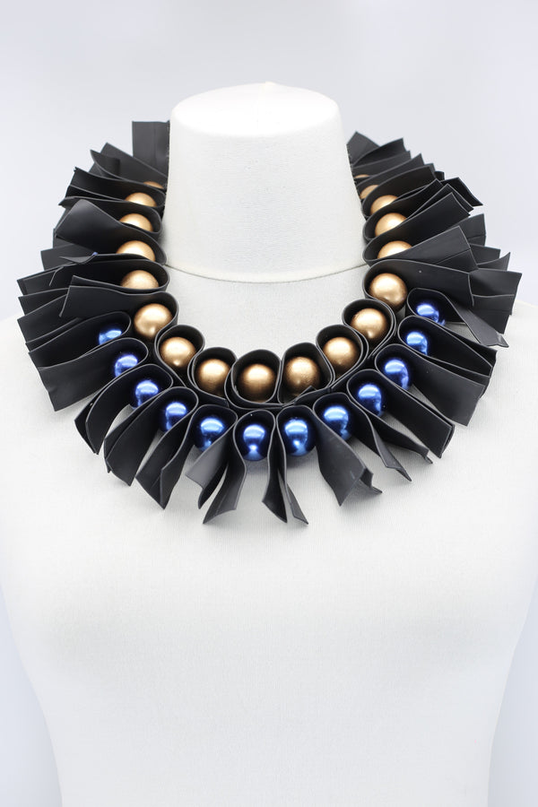 U-shaped Leatherette with Faux Pearl & Round Beads Necklaces Set - Jianhui London