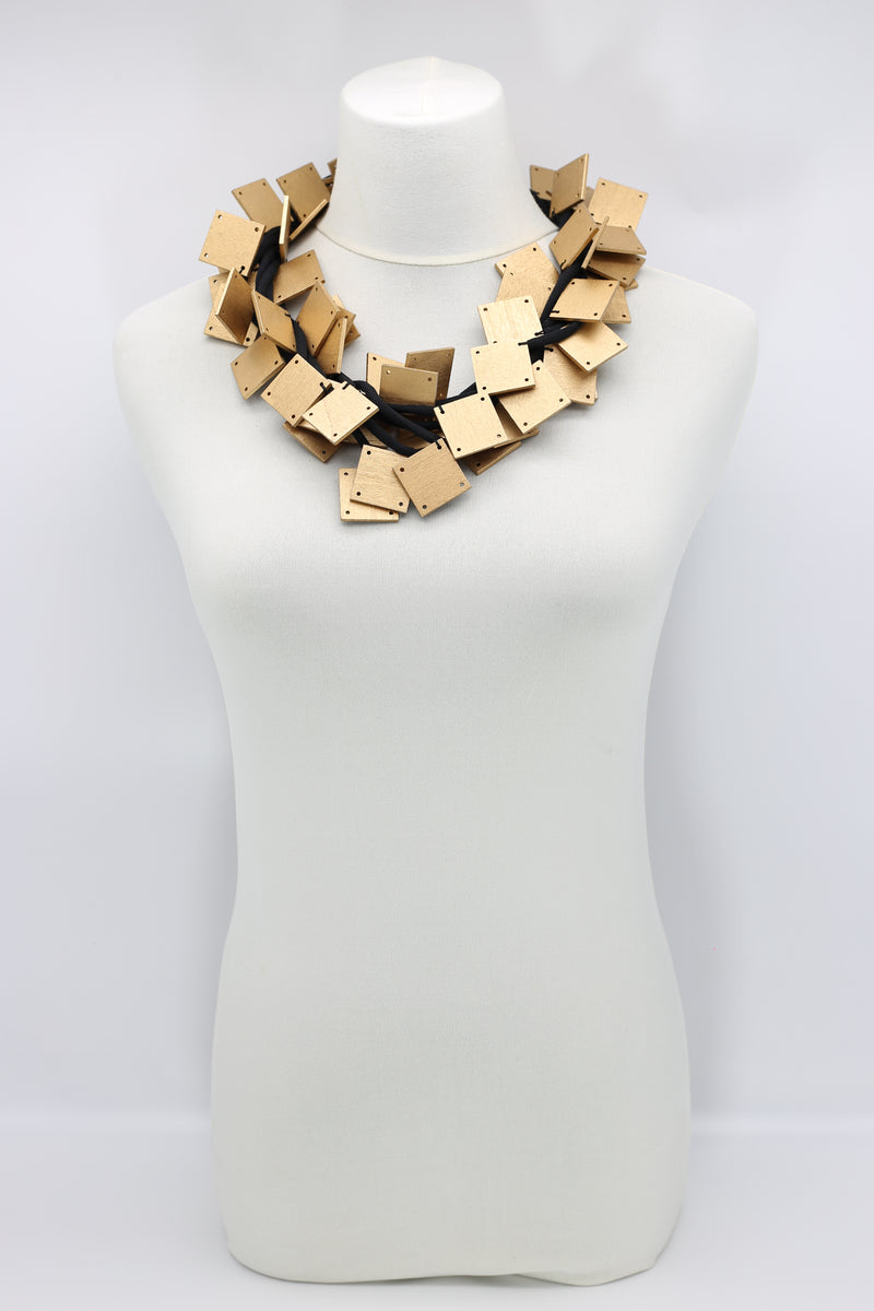 Wooden Squares on Cord Necklaces - Large - Jianhui London