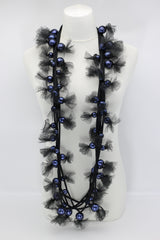 Mesh wrapped blue pearls on black cord - Jianhui London