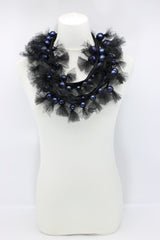 Mesh wrapped blue pearls on black cord - Jianhui London