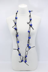 Round Beads on Leatherette Chain Necklaces Set - Pantone Classic Blue/Cobalt Blue - Jianhui London