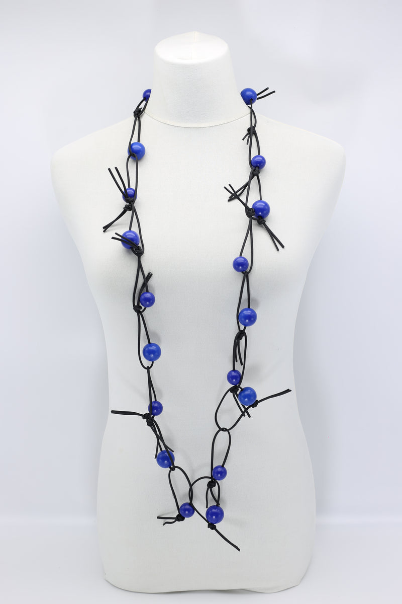 Round Beads on Leatherette Chain Necklaces Set - Pantone Classic Blue/Cobalt Blue - Jianhui London