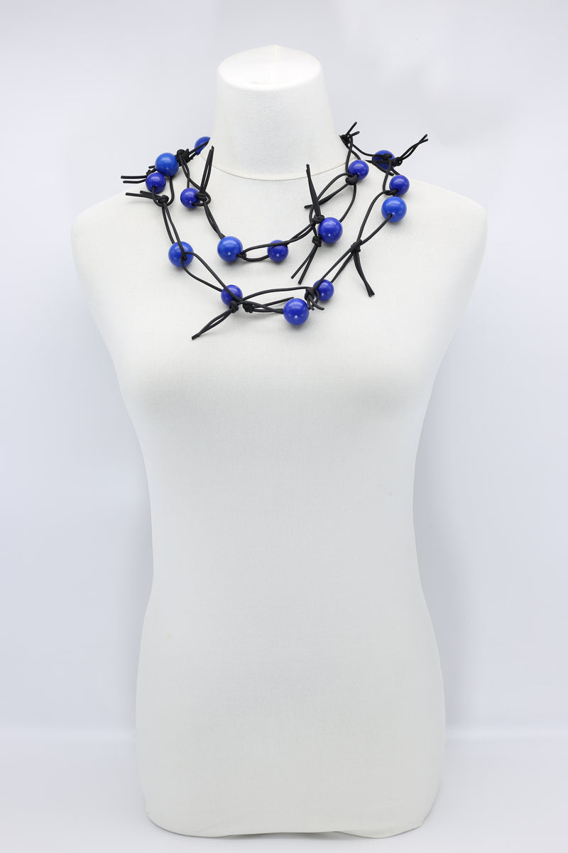 Round Beads on Leatherette Chain Necklaces Set - Pantone Classic Blue/Cobalt Blue - Jianhui London