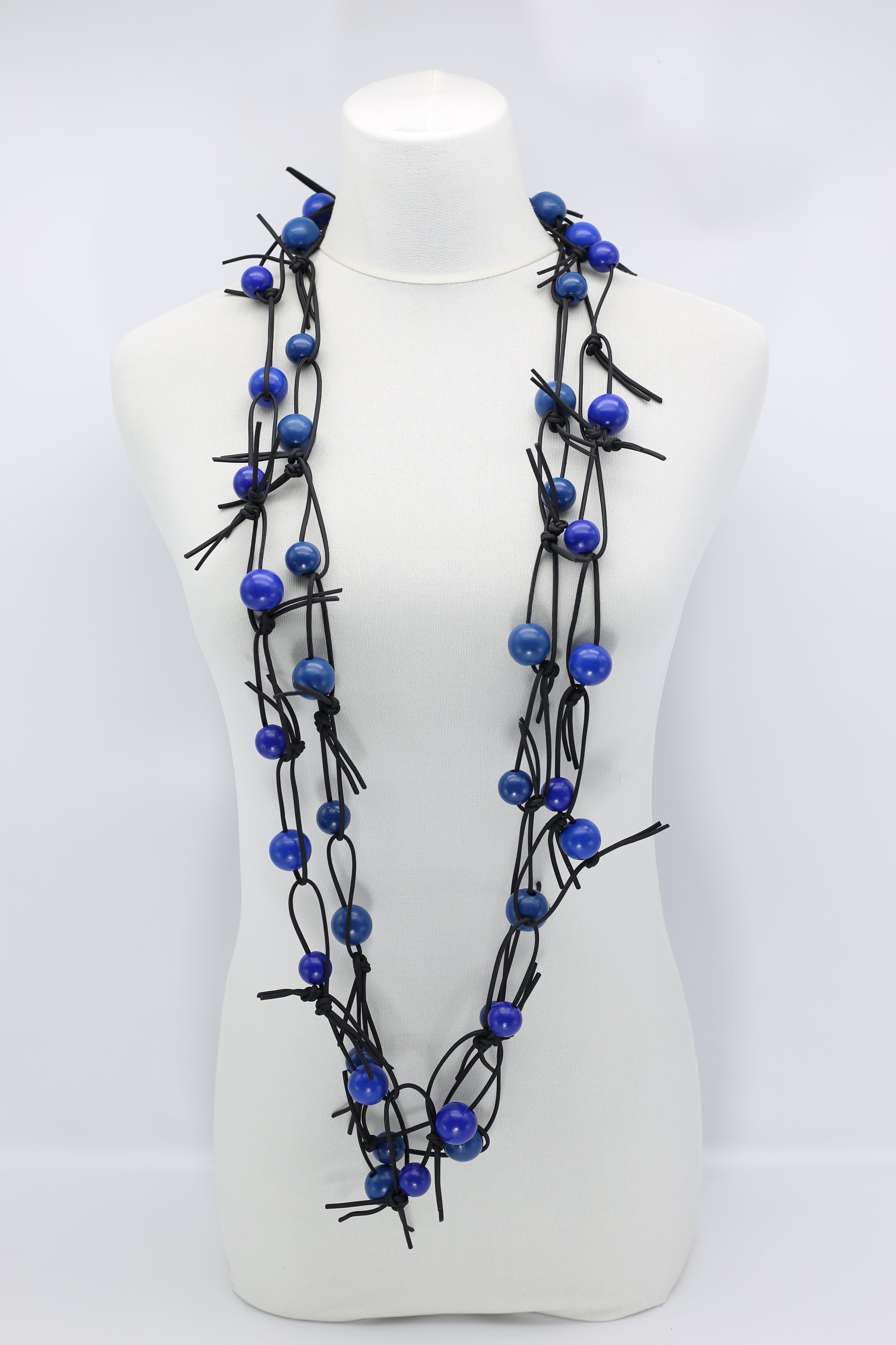 Round Beads on Leatherette Chain Necklaces Set - Pantone Classic Blue ...