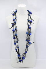 Round Beads on Leatherette Chain Necklaces Set - Pantone Classic Blue/Cobalt Blue - Jianhui London