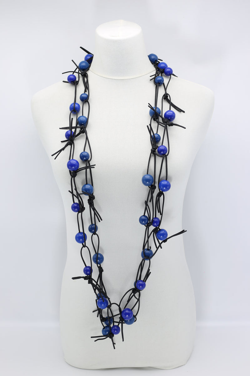 Round Beads on Leatherette Chain Necklaces Set - Pantone Classic Blue/Cobalt Blue - Jianhui London