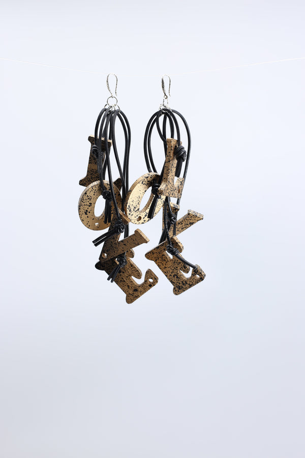 Big LOVE on Leatherette Earrings- Hand painted - Jianhui London