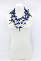 Round Beads on Leatherette Chain Necklaces Set - Pantone Classic Blue/Cobalt Blue - Jianhui London