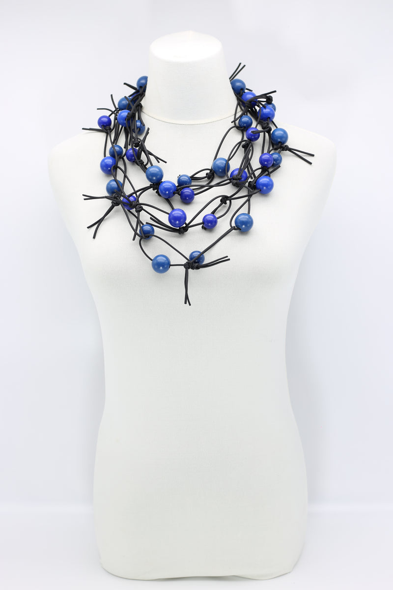 Round Beads on Leatherette Chain Necklaces Set - Pantone Classic Blue/Cobalt Blue - Jianhui London