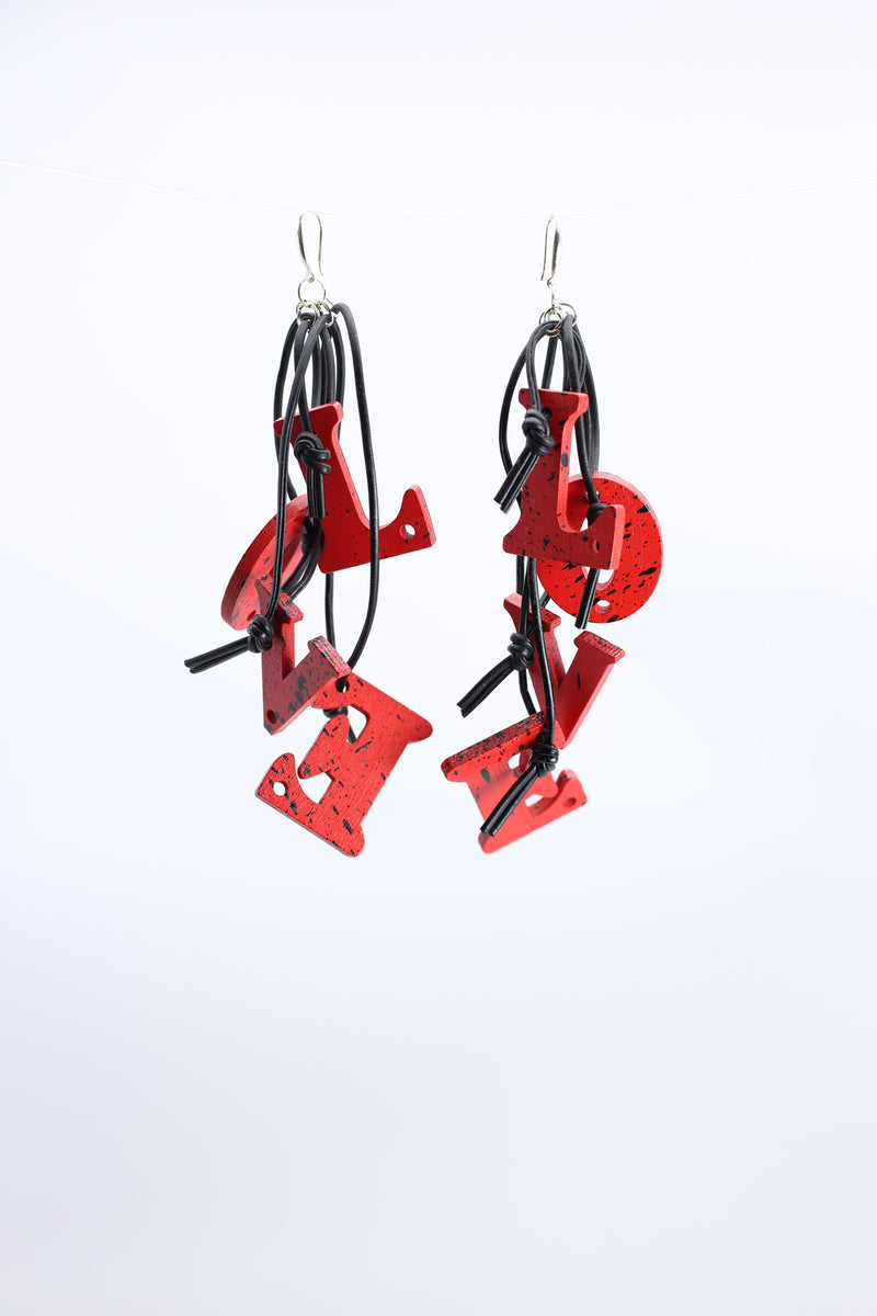 Big LOVE on Leatherette Earrings- Hand painted - Jianhui London