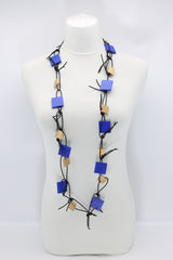 Wooden Squares on Leatherette Chain Necklaces - Duo - Jianhui London