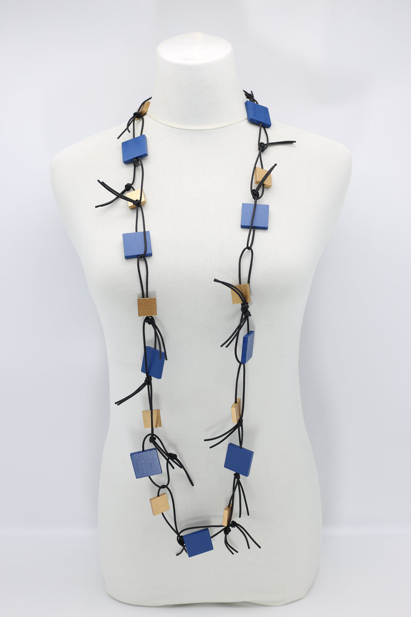 Wooden Squares on Leatherette Chain Necklaces - Duo - Jianhui London