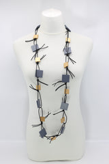 Wooden Squares on Leatherette Chain Necklaces - Duo - Jianhui London