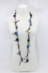 Wooden Squares on Leatherette Chain Necklaces - Duo - Jianhui London