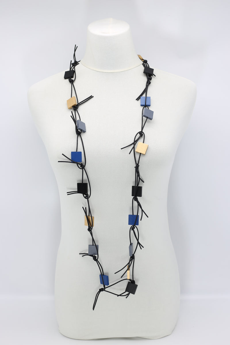 Wooden Squares on Leatherette Chain Necklaces - Duo - Jianhui London