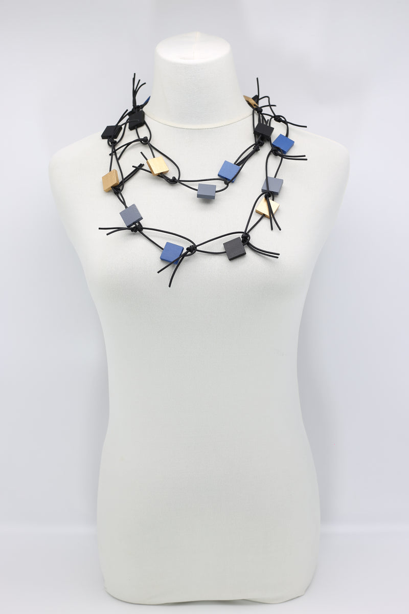 Wooden Squares on Leatherette Chain Necklaces - Duo - Jianhui London