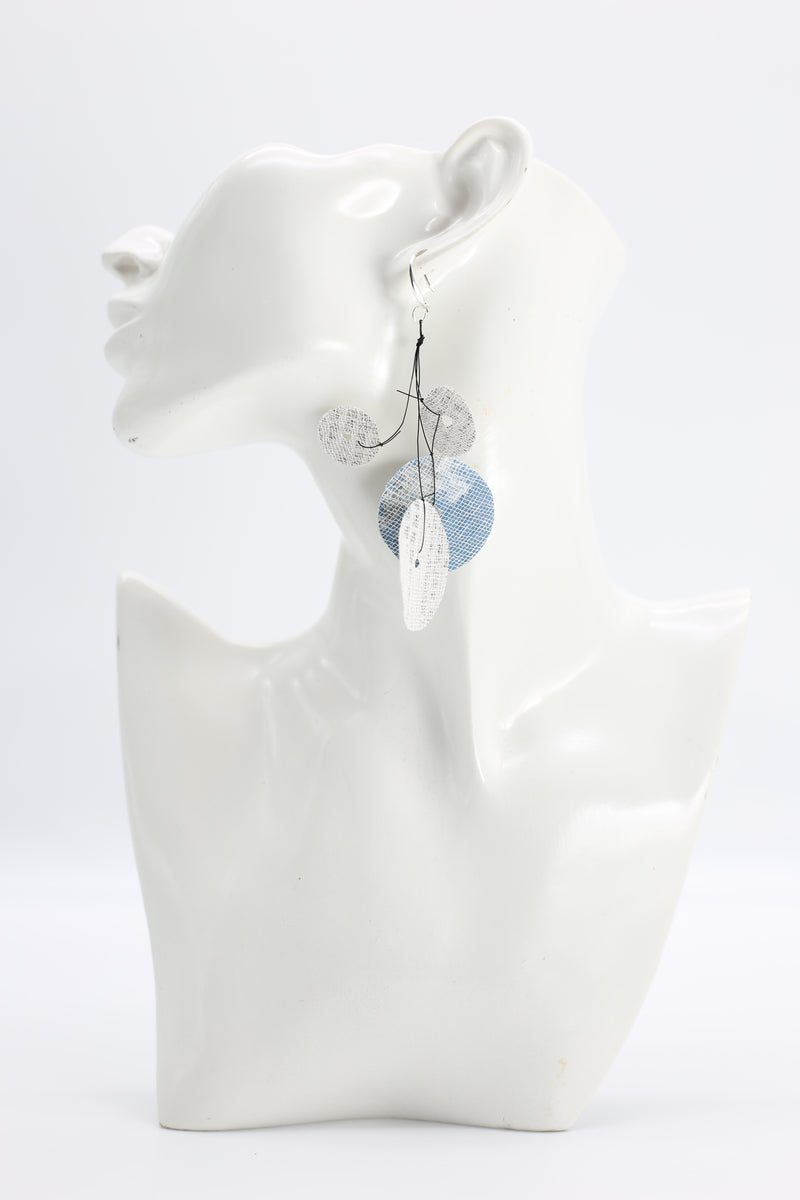 Recycled Newspaper Water Lily On Fishing Wire Earrings - Jianhui London