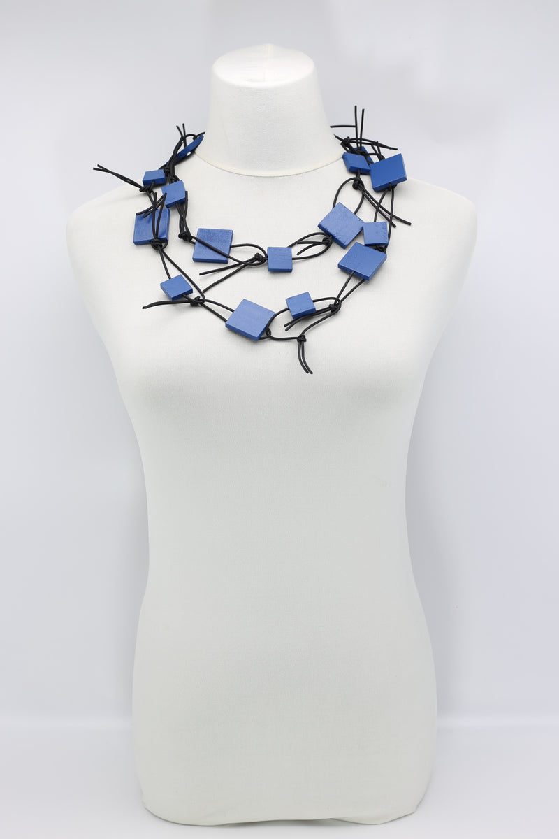 Wooden Squares on Leatherette Chain Necklaces - Jianhui London