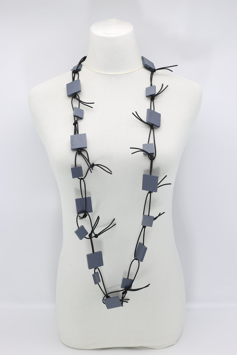 Wooden Squares on Leatherette Chain Necklaces - Jianhui London