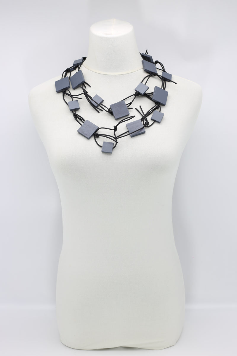 Wooden Squares on Leatherette Chain Necklaces - Jianhui London