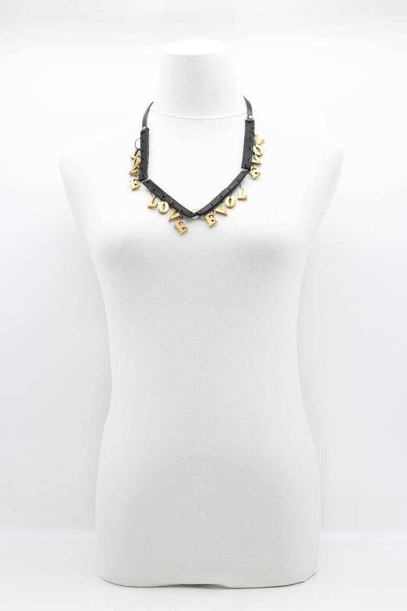 Small LOVE on Leather Strips Necklace - Jianhui London
