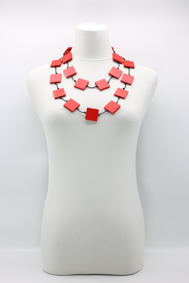Recycled wood Square beaded Necklace - Jianhui London