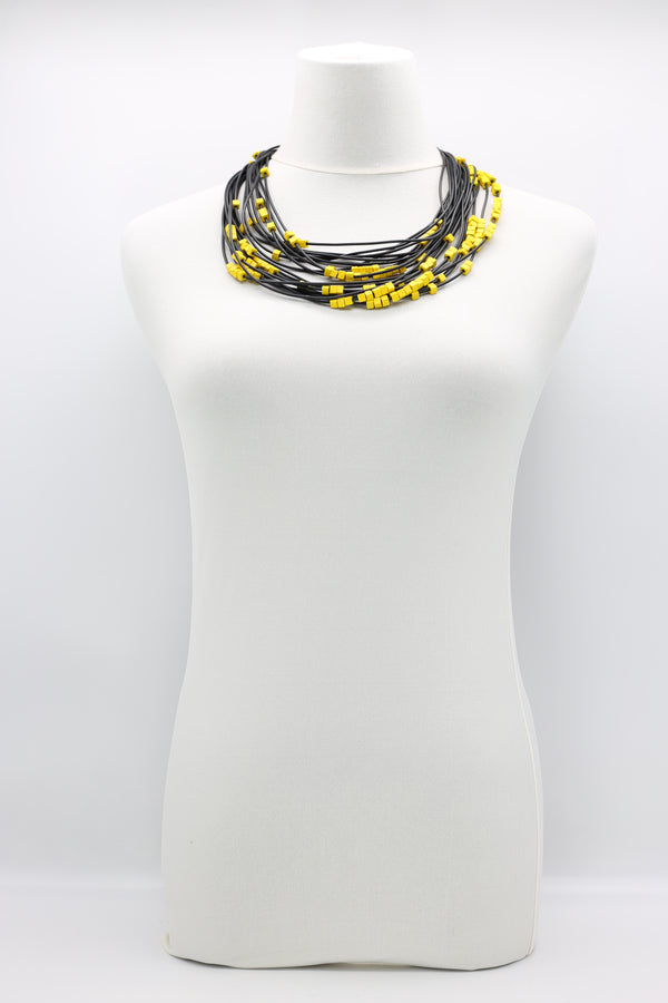 5x5 Recycled Wooden Beads With Rubber Necklace - Jianhui London