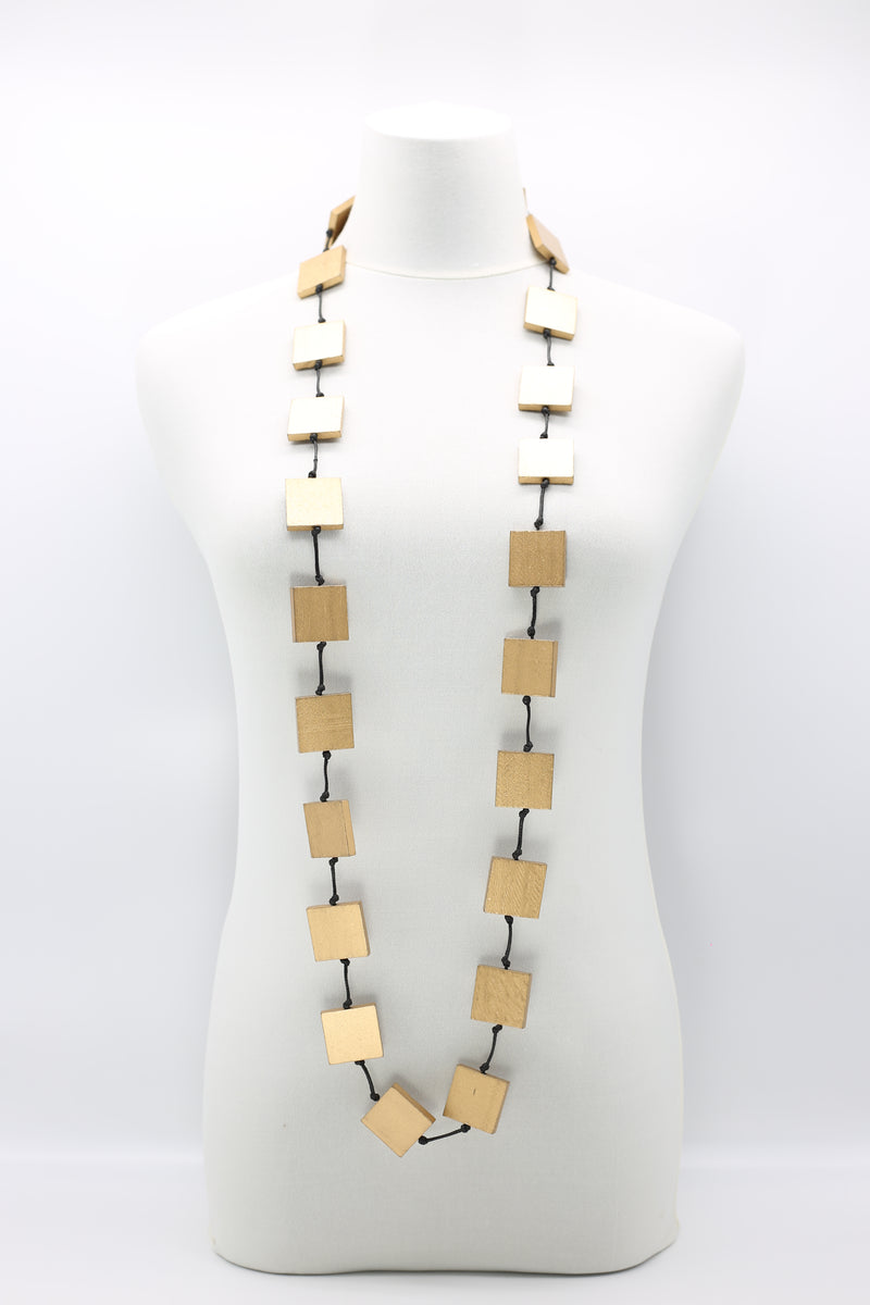 Recycled wood Square beaded Necklace - Jianhui London