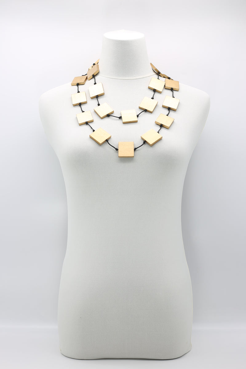 Recycled wood Square beaded Necklace - Jianhui London