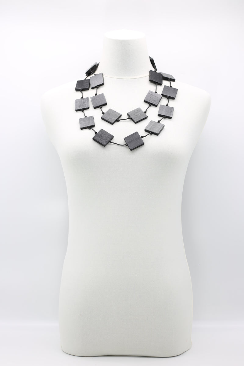 Recycled wood Square beaded Necklace - Jianhui London