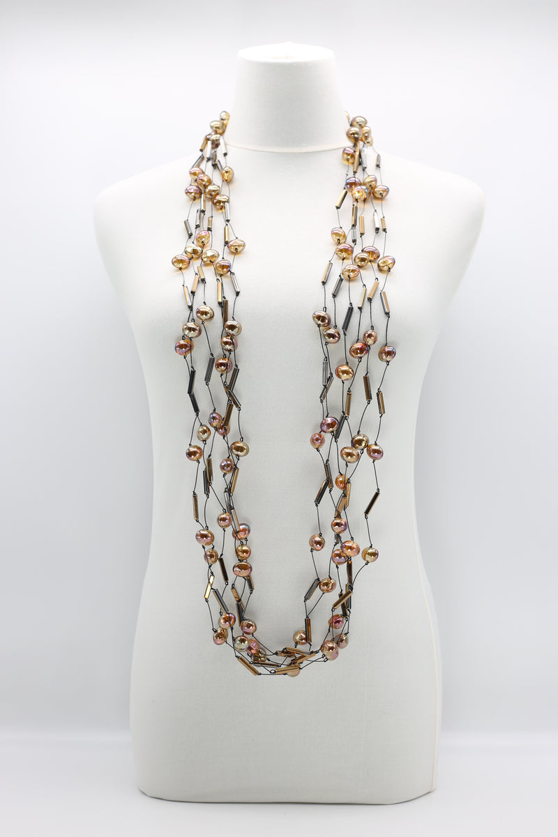 6-strand crystal tube mixed with crystal eggs necklace - Jianhui London