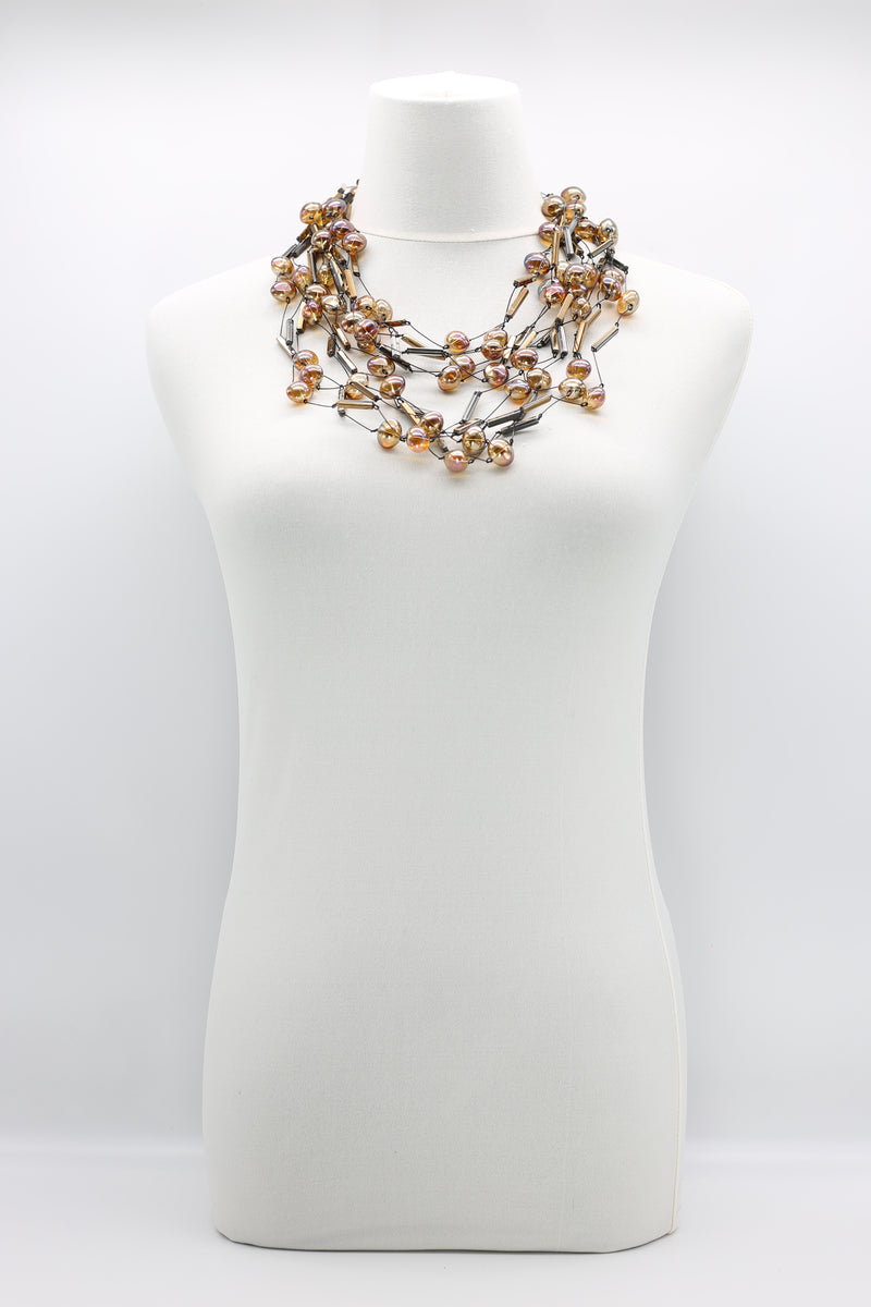 6-strand crystal tube mixed with crystal eggs necklace - Jianhui London