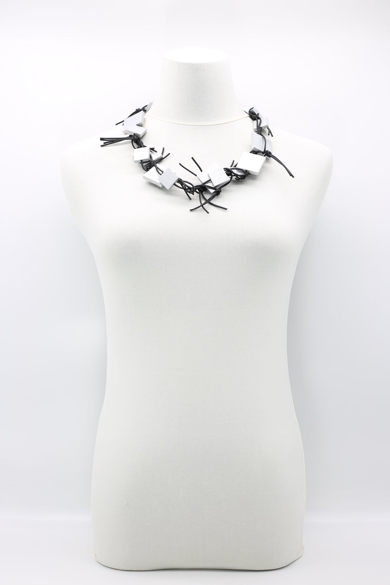 Wooden Squares on Leatherette Chain Necklaces - Jianhui London
