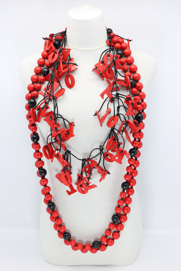 Christmas Collection Big LOVE & Beads Necklaces Set - Red/Black - Jianhui London