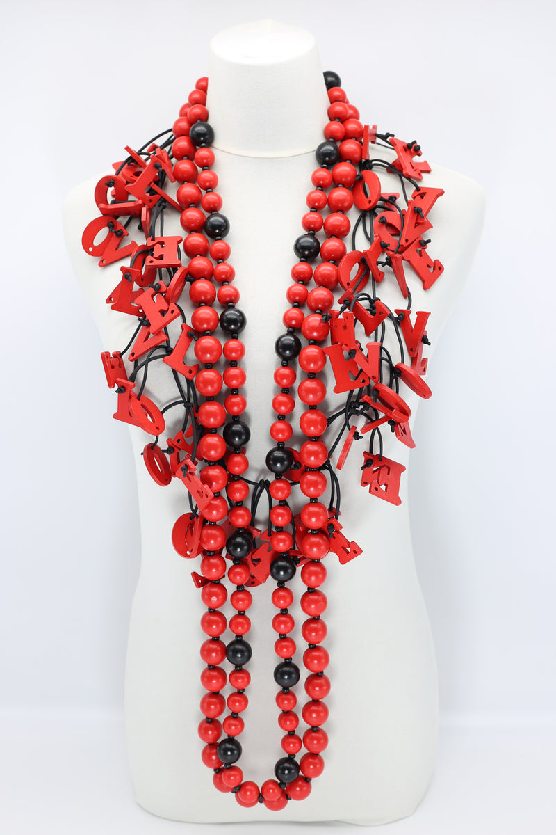Christmas Collection Big LOVE & Beads Necklaces Set - Red/Black - Jianhui London