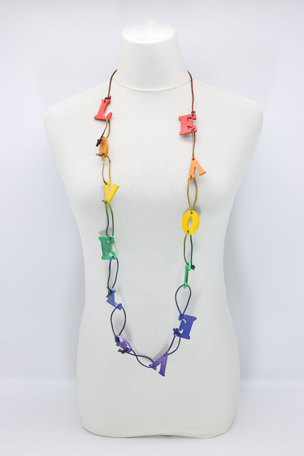 Big LOVE on Leatherette Chain Necklace - Hand-painted - Rainbow - Jianhui London