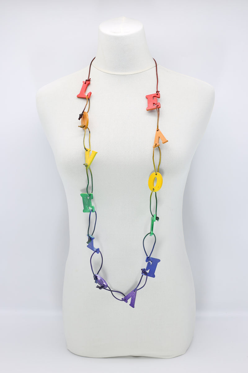Big LOVE on Leatherette Chain Necklace - Hand-painted - Rainbow - Jianhui London