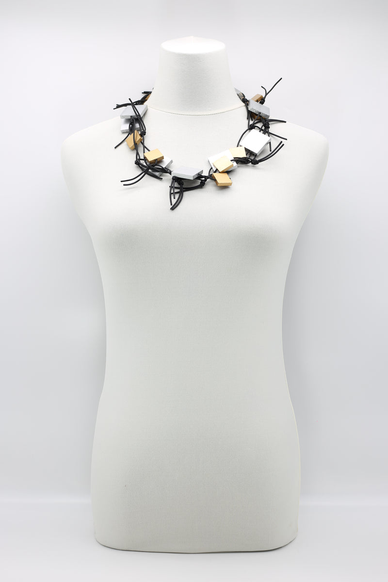 Wooden Squares on Leatherette Chain Necklaces - Duo - Jianhui London