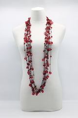 Crystal Faceted Beads on Rubber Necklace - Transparent Red - Jianhui London