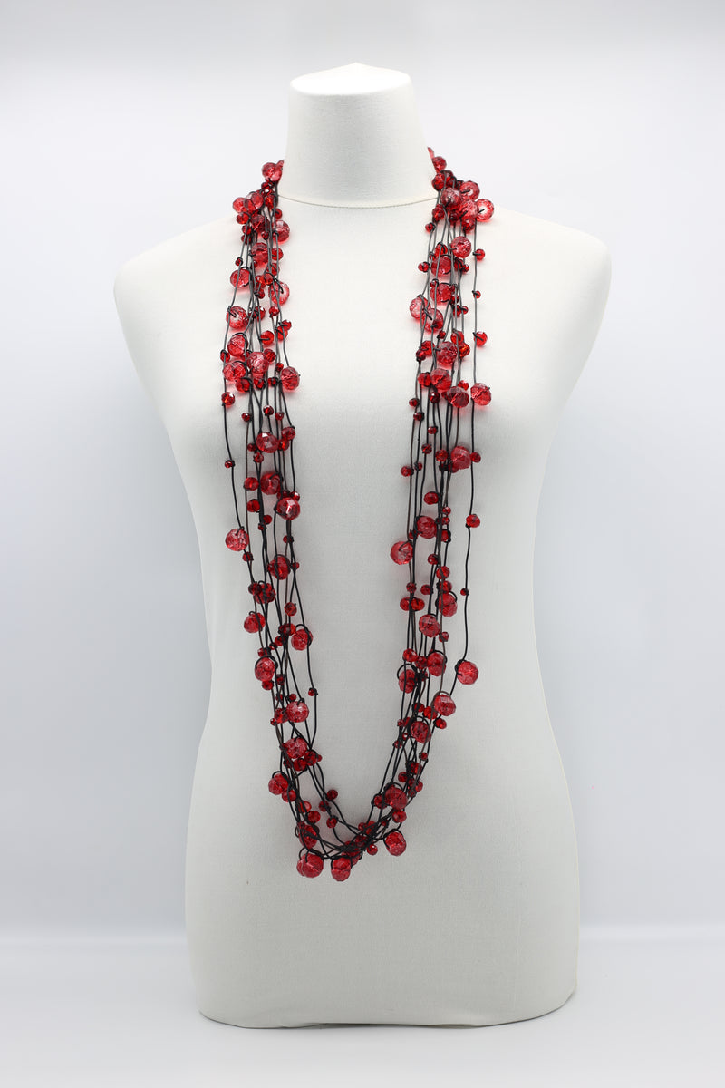 Crystal Faceted Beads on Rubber Necklace - Transparent Red - Jianhui London