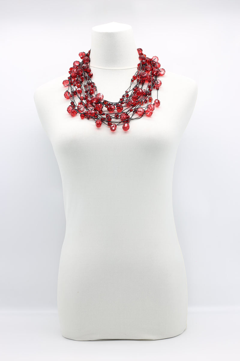 Crystal Faceted Beads on Rubber Necklace - Transparent Red - Jianhui London