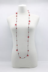 Crystal Faceted Beads on Rubber Necklace - Transparent Red - Jianhui London
