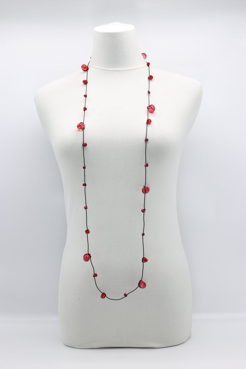 Crystal Faceted Beads on Rubber Necklace - Transparent Red - Jianhui London